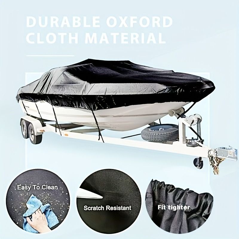 Trailerable Boat Cover – 600DHeavy Duty Waterproof Tarp with Storage Bag, Designed for V-Hull, Fish & Ski, Runabout, Bass & Fishing Boats,14-16FTSilver - Image 5