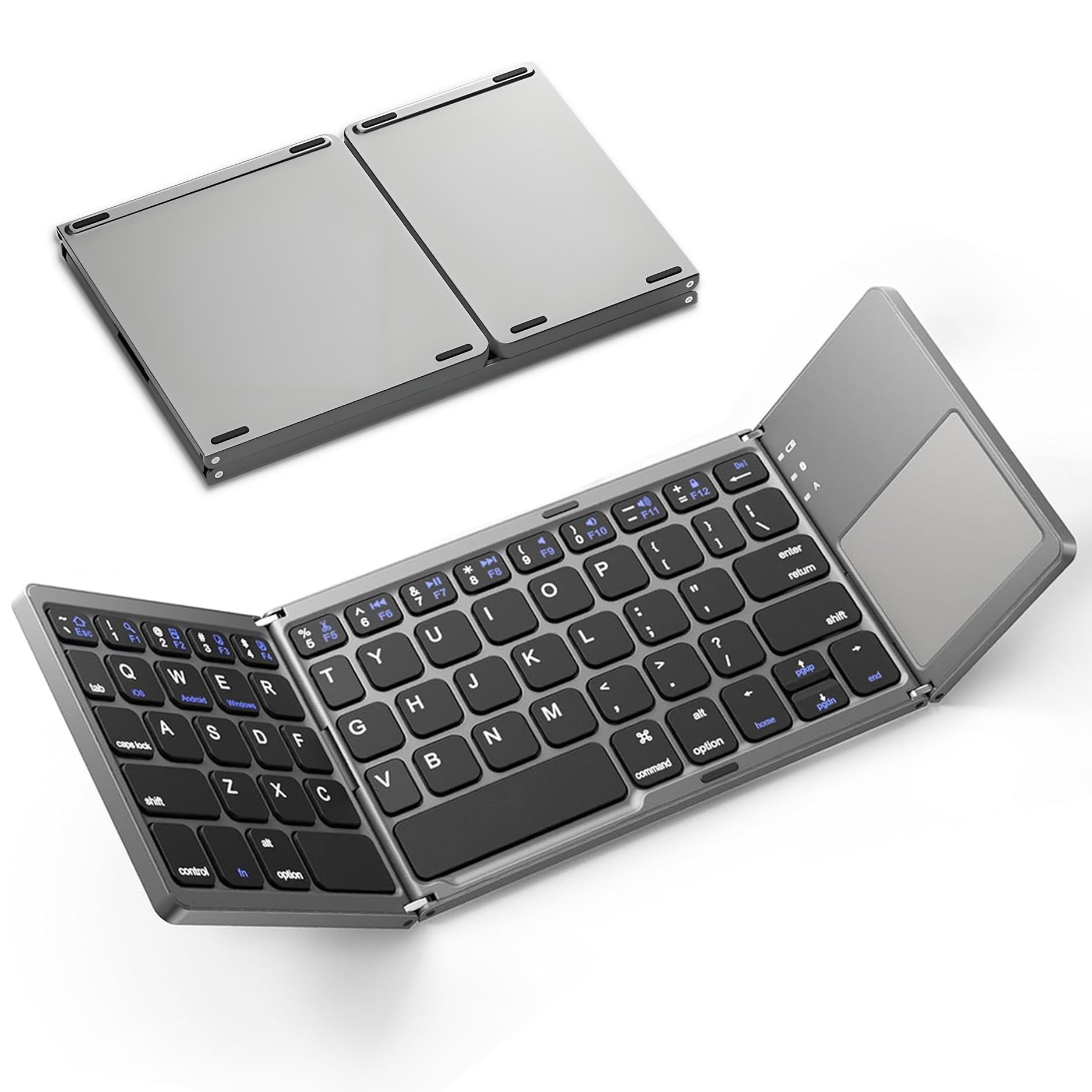 Foldable Bluetooth Keyboard with Touchpad, Wireless Portable Keyboard, Ultra Slim Rechargeable Folding Keyboard with Full-Size Keys for iOS Android Windows Laptop Tablet PC,Grey - Image 1