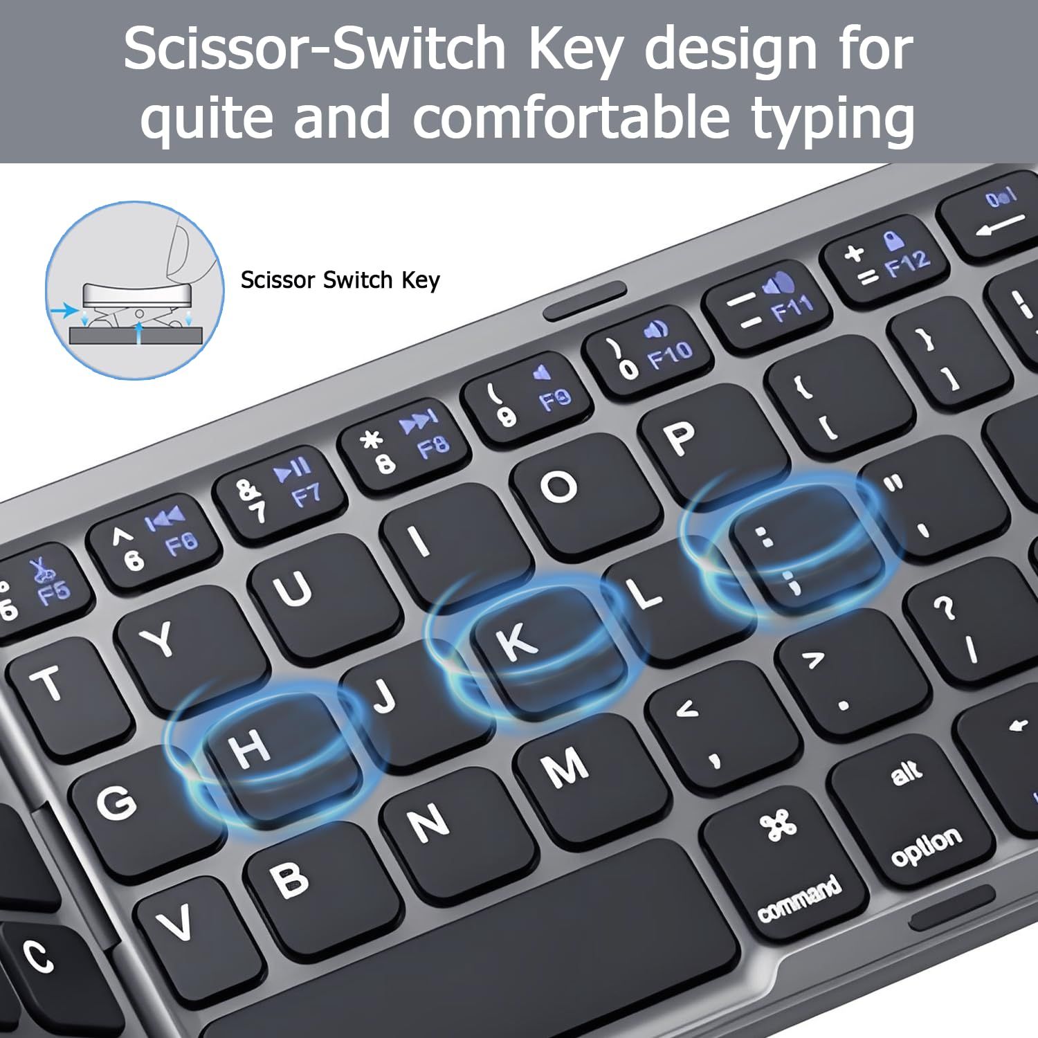 Foldable Bluetooth Keyboard with Touchpad, Wireless Portable Keyboard, Ultra Slim Rechargeable Folding Keyboard with Full-Size Keys for iOS Android Windows Laptop Tablet PC,Grey - Image 3