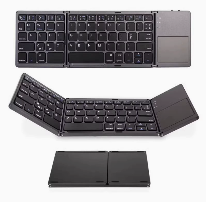 Foldable Bluetooth Keyboard with Touchpad, Wireless Portable Keyboard, Ultra Slim Rechargeable Folding Keyboard with Full-Size Keys for iOS Android Windows Laptop Tablet PC,Black - Image 1