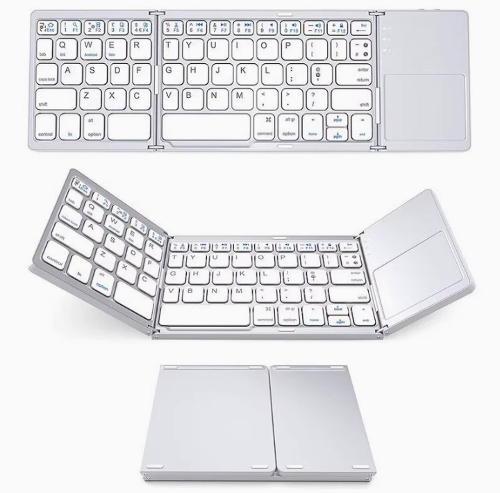 Foldable Bluetooth Keyboard with Touchpad, Wireless Portable Keyboard, Ultra Slim Rechargeable Folding Keyboard with Full-Size Keys for iOS Android Windows Laptop Tablet PC,Silver - Image 1