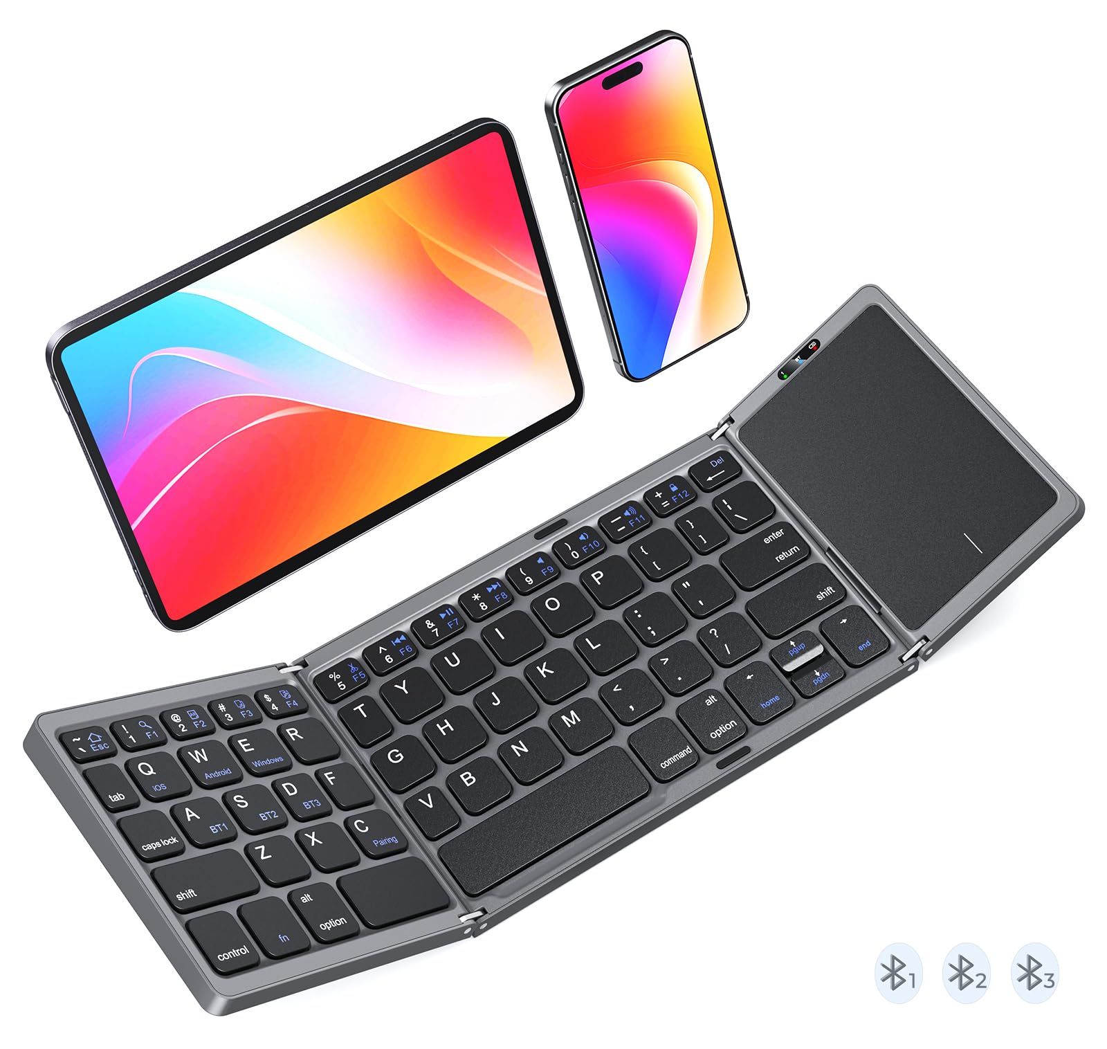 Foldable Bluetooth Keyboard with Touchpad, Wireless Portable Keyboard, Ultra Slim Rechargeable Folding Keyboard with Full-Size Keys for iOS Android Windows Laptop Tablet PC,Silver - Image 7