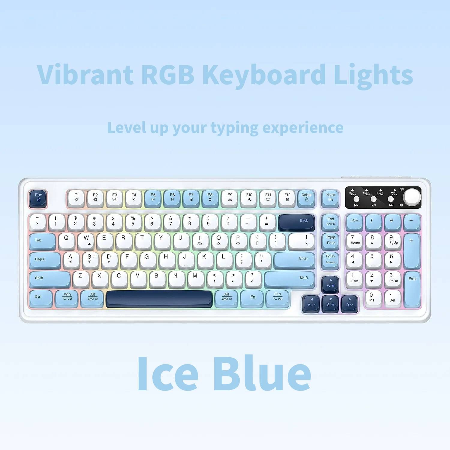 RGB Backlit Wired Mechanical Gaming Keyboard, 104 Keys Full Size Hot Swappable Keyboard with Aluminum Base, Noise Absorbing Foam, Tactile Brown Switch, Programmable Keys & Volume Knob for PC Mac,Ice Blue - Image 1