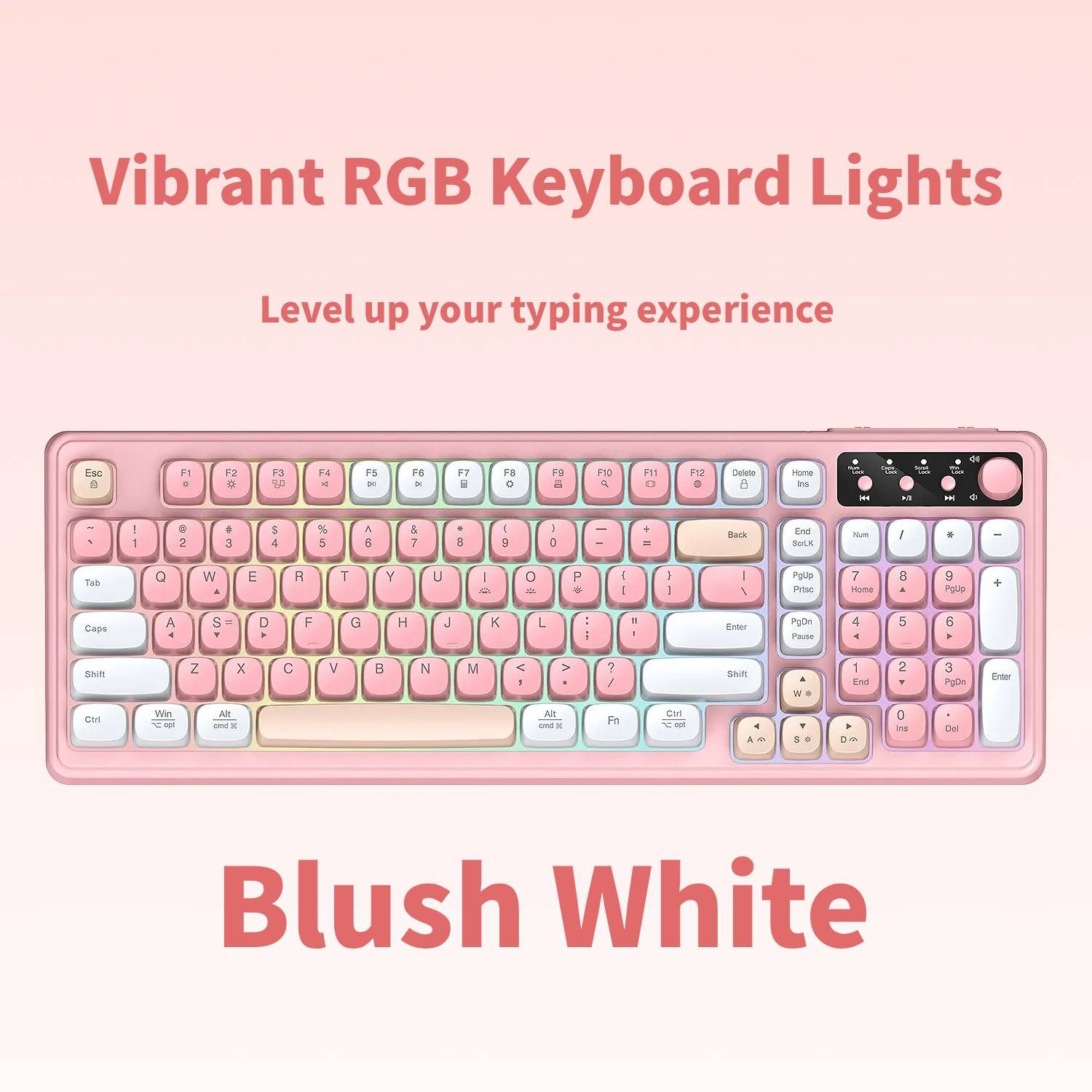 RGB Backlit Wired Mechanical Gaming Keyboard, 104 Keys Full Size Hot Swappable Keyboard with Aluminum Base, Noise Absorbing Foam, Tactile Brown Switch, Programmable Keys & Volume Knob for PC Mac,Blush White - Image 1