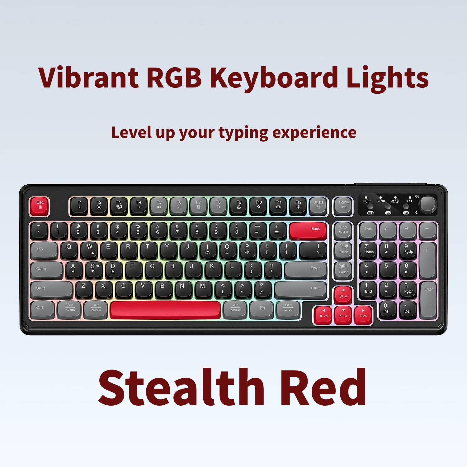 RGB Backlit Wired Mechanical Gaming Keyboard, 104 Keys Full Size Hot Swappable Keyboard with Aluminum Base, Noise Absorbing Foam, Tactile Brown Switch, Programmable Keys & Volume Knob for PC Mac,Stealth Red - Image 1