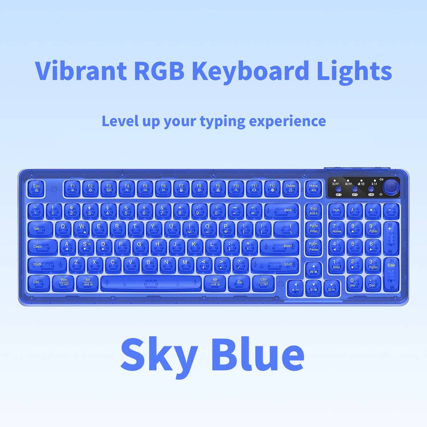 Tri-Mode Wireless Mechanical Keyboard, Bluetooth 5.0/2.4G/USB-C, 96% Layout RGB Backlit Keyboard, Hot Swappable Quiet Switch, Programmable Keys, Multi-Device for PC Mac iOS Android,Sky Blue - Image 1