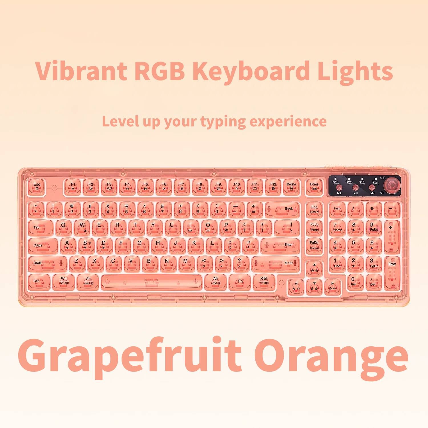 Tri-Mode Wireless Mechanical Keyboard, Bluetooth 5.0/2.4G/USB-C, 96% Layout RGB Backlit Keyboard, Hot Swappable Quiet Switch, Programmable Keys, Multi-Device for PC Mac iOS Android,Grapefruit Orange - Image 1