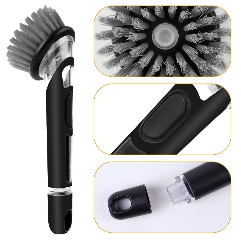 Automatic Liquid Adding Dish Washing Brush Multifunctional Kitchen Cleaner Labor Saving Lazy Scrubber for Pots Pans Cookware Heavy Duty Stain Remover(Grey) - Image 4