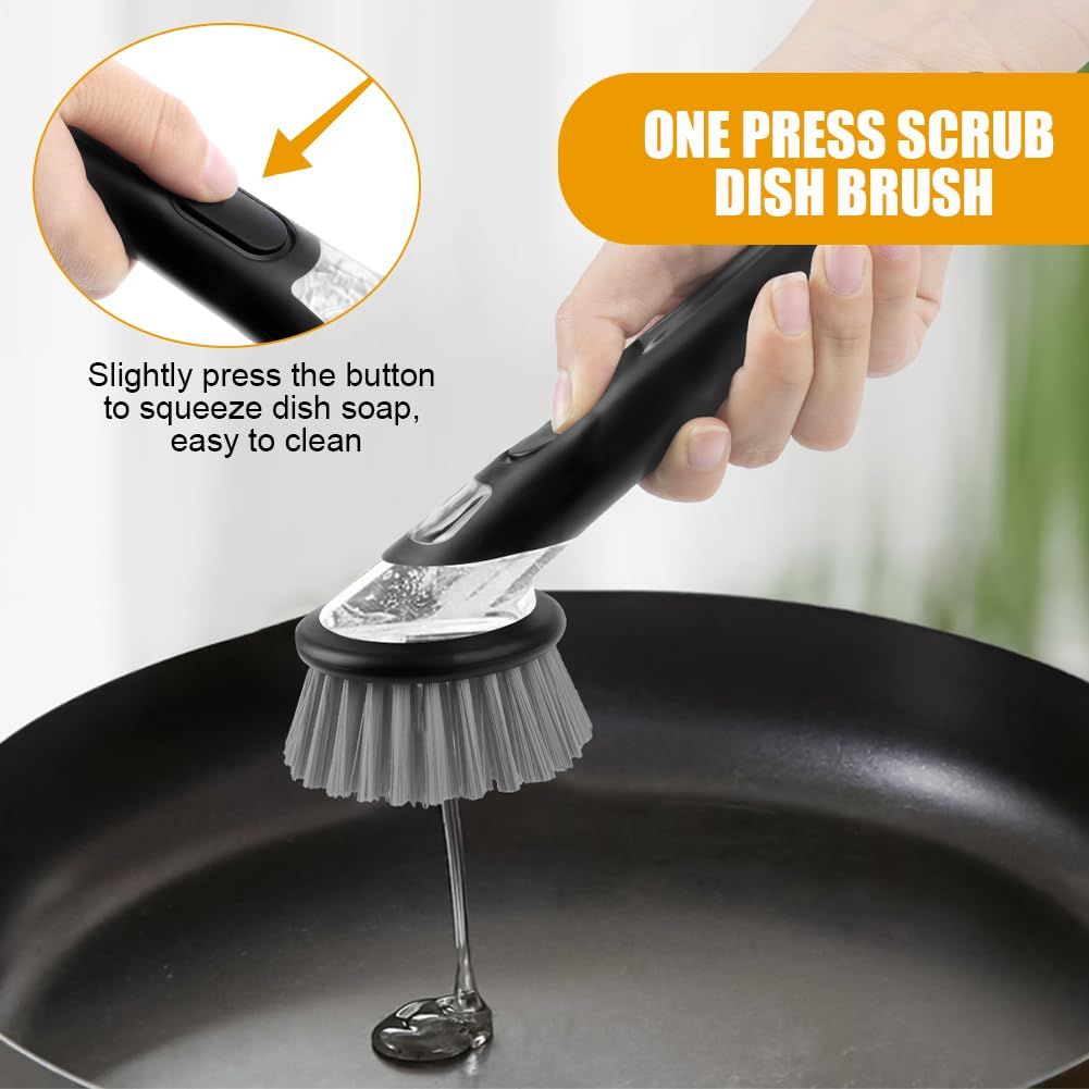 Automatic Liquid Adding Dish Washing Brush Multifunctional Kitchen Cleaner Labor Saving Lazy Scrubber for Pots Pans Cookware Heavy Duty Stain Remover(Yellow) - Image 3