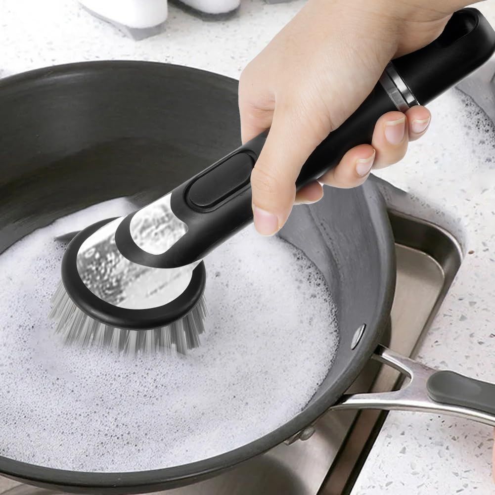 Automatic Liquid Adding Dish Washing Brush Multifunctional Kitchen Cleaner Labor Saving Lazy Scrubber for Pots Pans Cookware Heavy Duty Stain Remover(Yellow) - Image 8