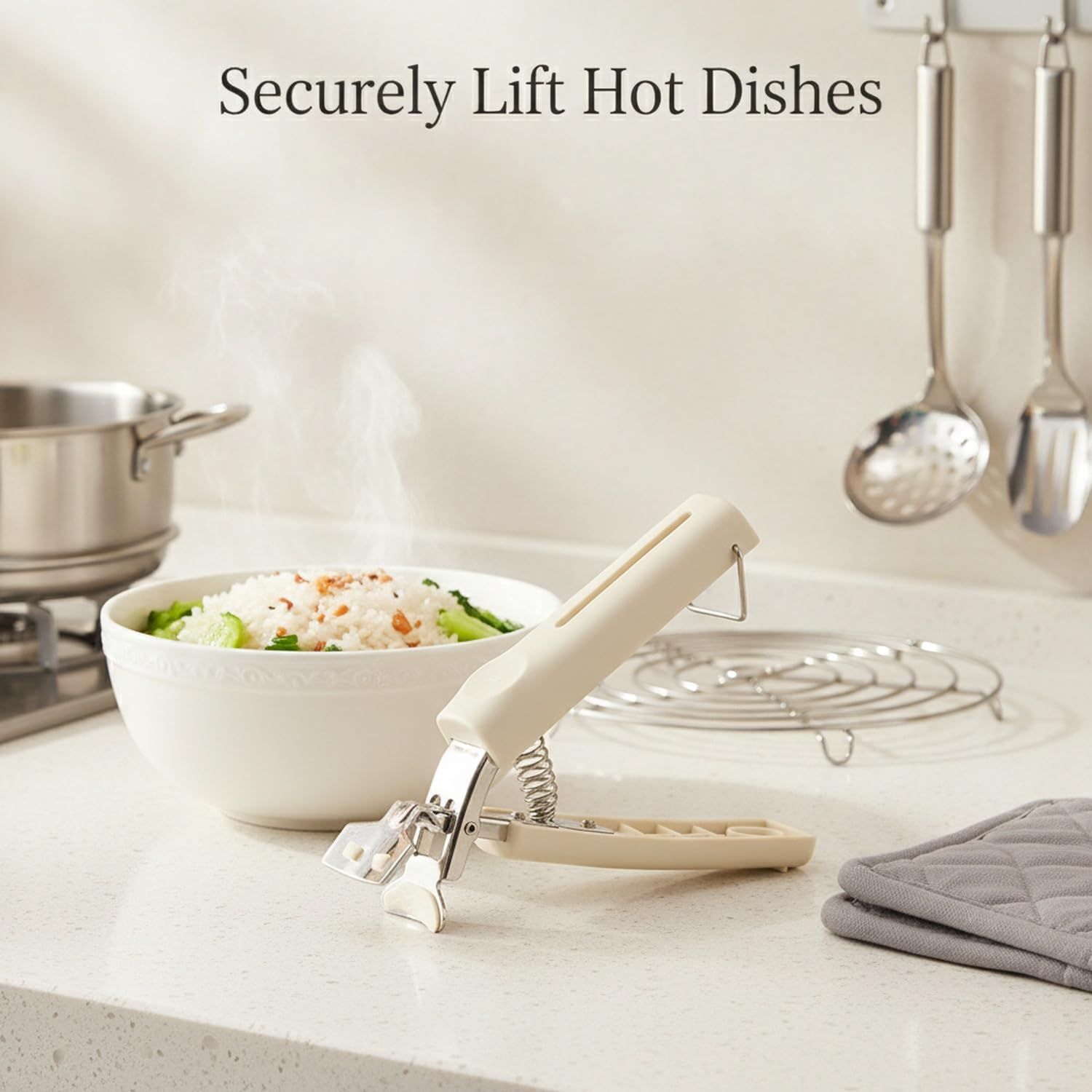 Stainless Steel Dish Lifter Tongs for Hot Plates and Bowls, Kitchen Tool for Microwave Steamer Oven (1 PC) - Image 2
