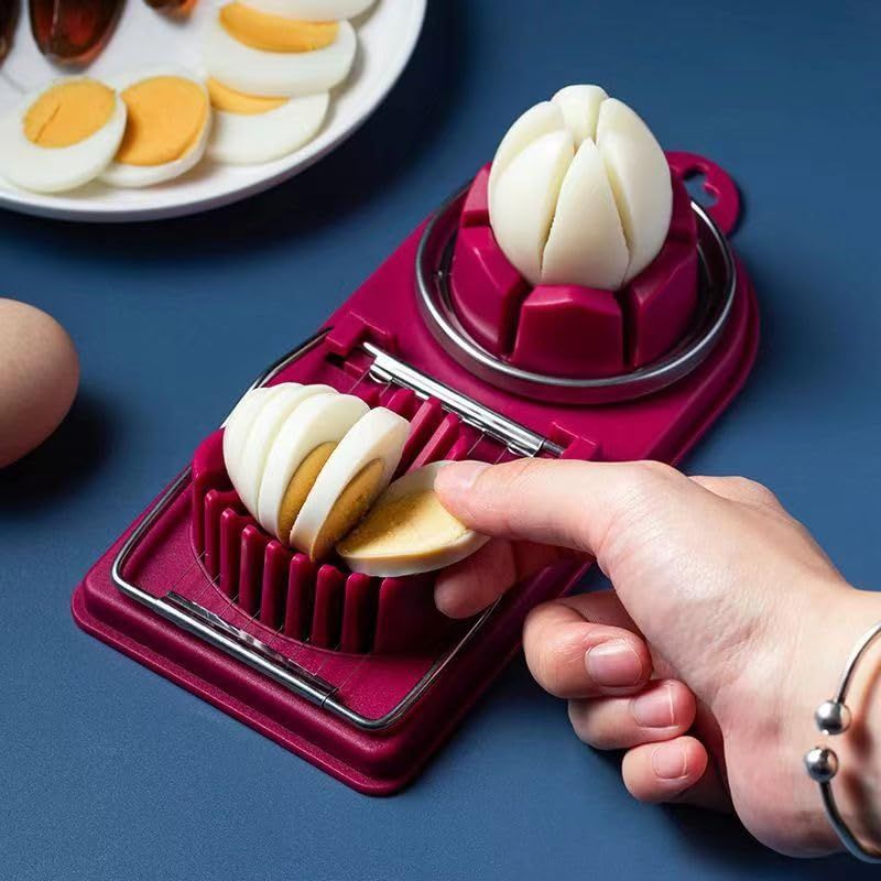 Red Generic 1pcs Egg Slicer Vertical Cut Cutter Flower Type 2In1 Boiled Egg Slicer - Image 3