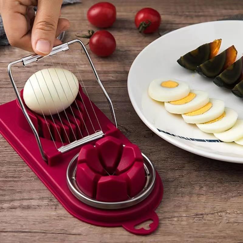 Red Generic 1pcs Egg Slicer Vertical Cut Cutter Flower Type 2In1 Boiled Egg Slicer - Image 4