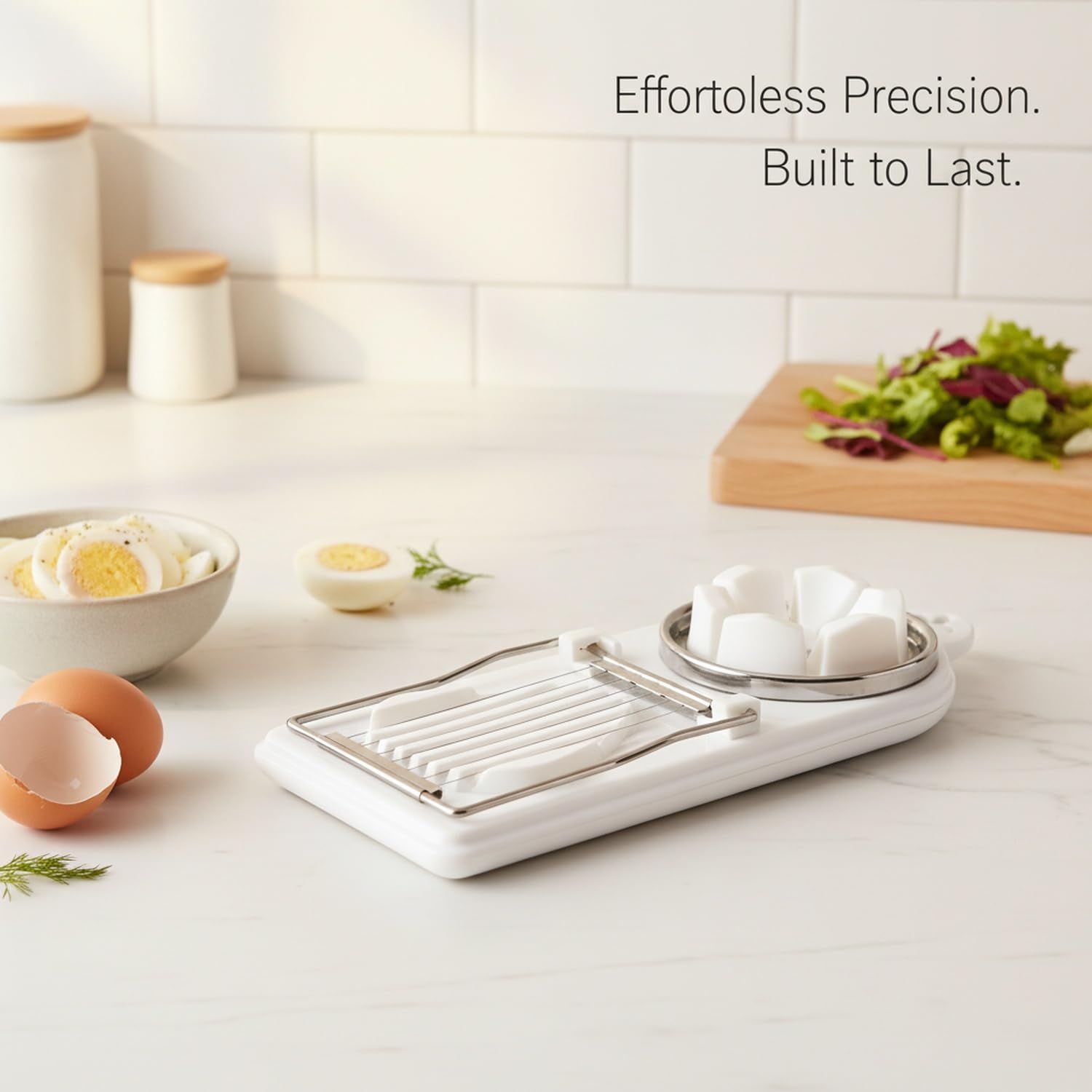 White Generic 1pcs Egg Slicer Vertical Cut Cutter Flower Type 2In1 Boiled Egg Slicer - Image 2