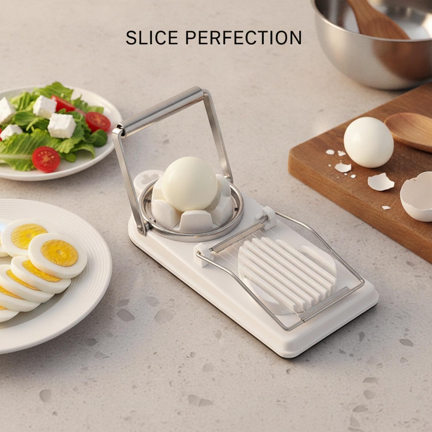 White Generic 1pcs Egg Slicer Vertical Cut Cutter Flower Type 2In1 Boiled Egg Slicer - Image 3