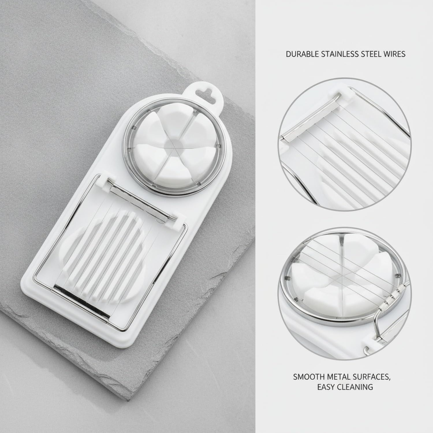 White Generic 1pcs Egg Slicer Vertical Cut Cutter Flower Type 2In1 Boiled Egg Slicer - Image 6