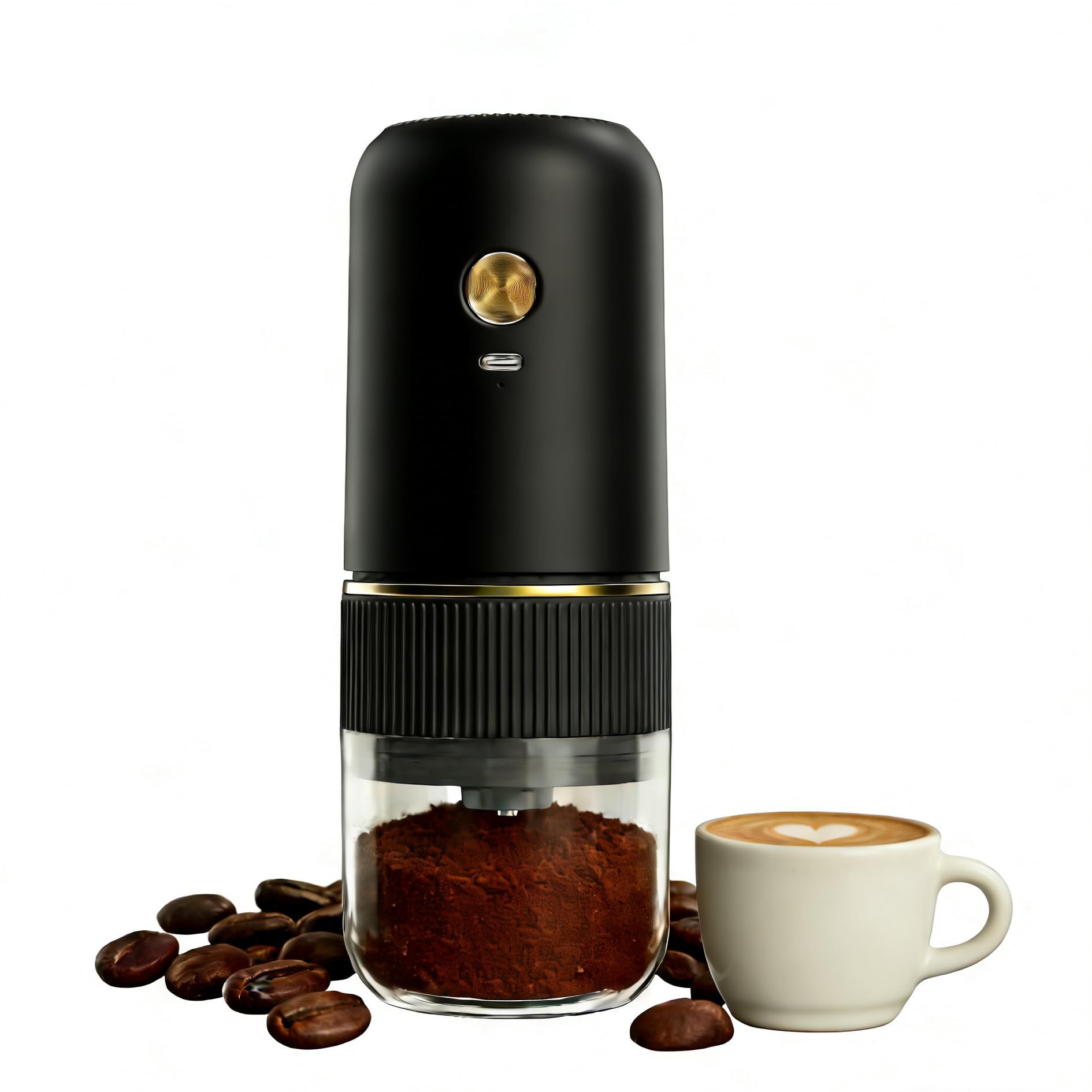 Black electric coffee grinder, automatic spice grinder, rechargeable, salt grinder, pepper grinder, adjustable coarseness, detachable design, kitchen tool. - Image 1