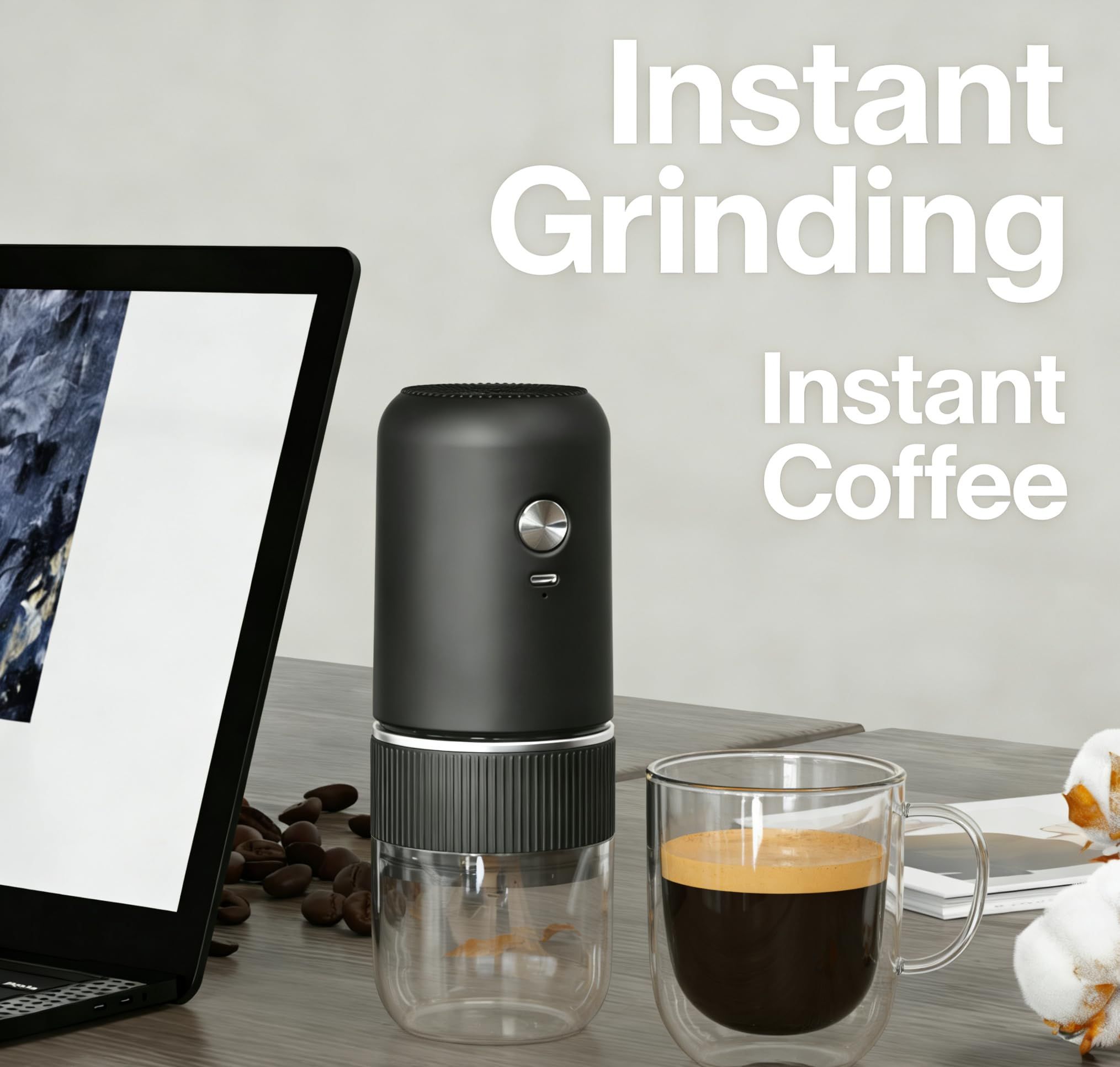 Black electric coffee grinder, automatic spice grinder, rechargeable, salt grinder, pepper grinder, adjustable coarseness, detachable design, kitchen tool. - Image 2