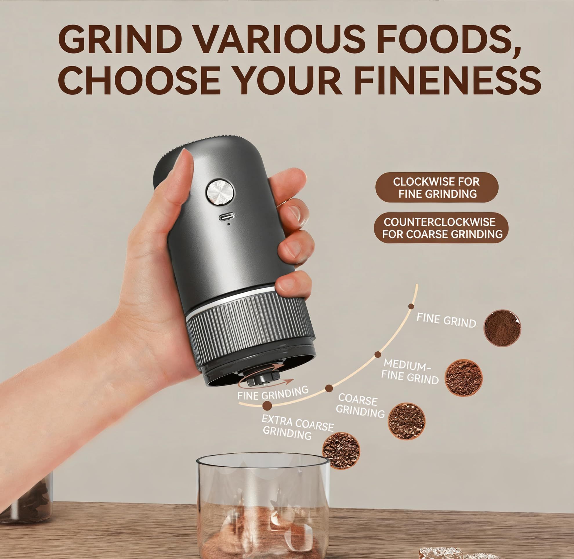 Black electric coffee grinder, automatic spice grinder, rechargeable, salt grinder, pepper grinder, adjustable coarseness, detachable design, kitchen tool. - Image 3