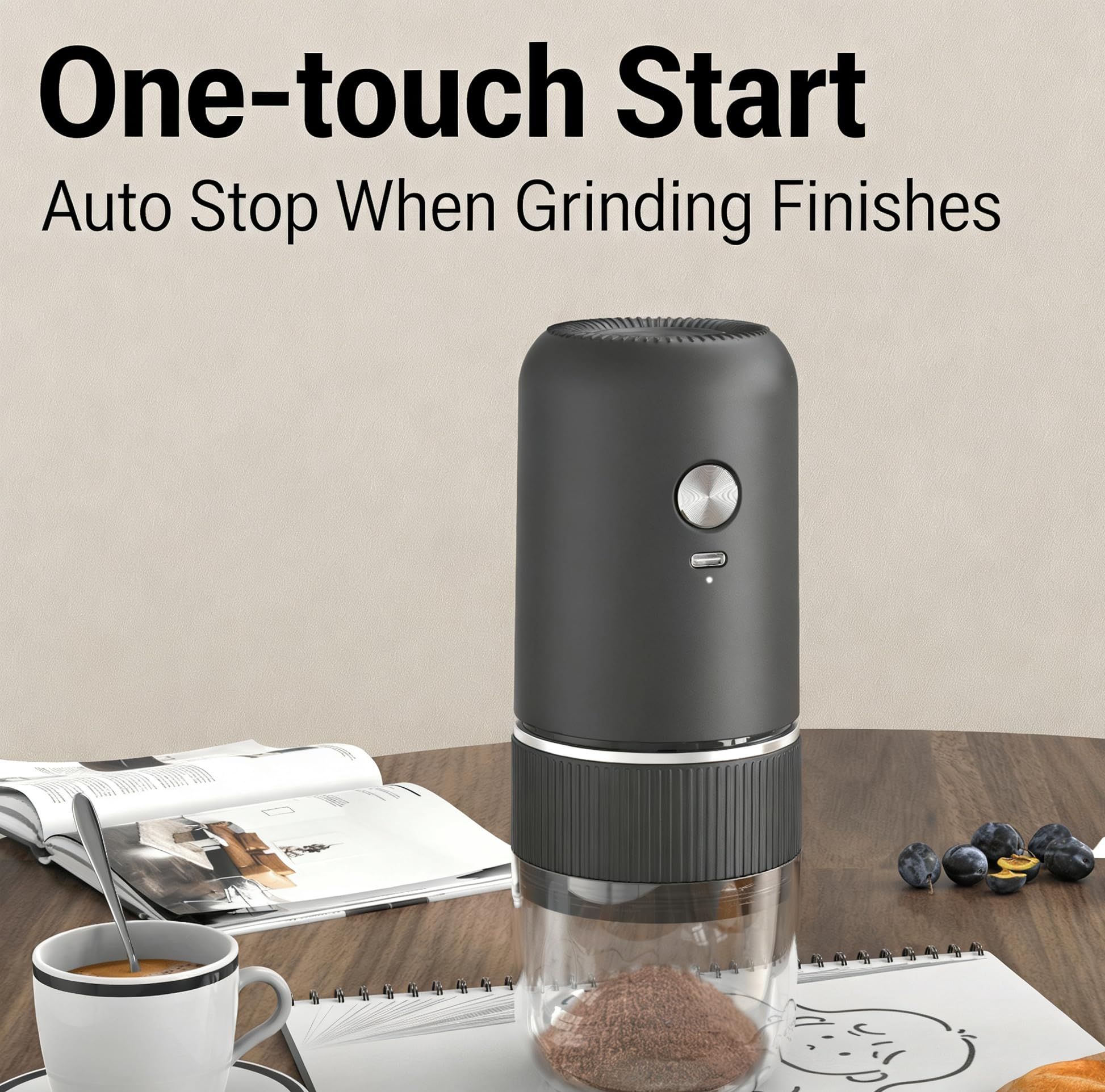 Black electric coffee grinder, automatic spice grinder, rechargeable, salt grinder, pepper grinder, adjustable coarseness, detachable design, kitchen tool. - Image 4