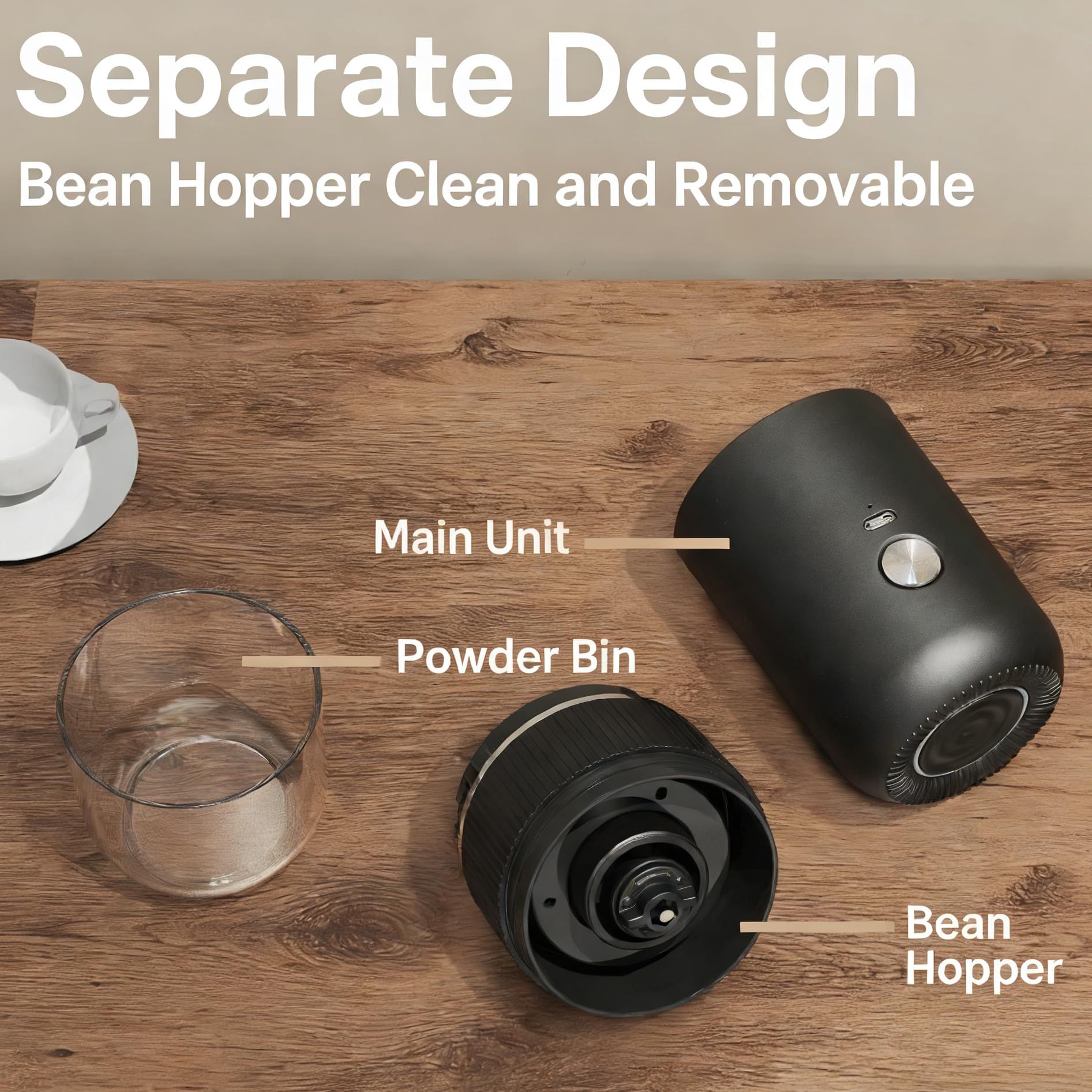 Black electric coffee grinder, automatic spice grinder, rechargeable, salt grinder, pepper grinder, adjustable coarseness, detachable design, kitchen tool. - Image 5