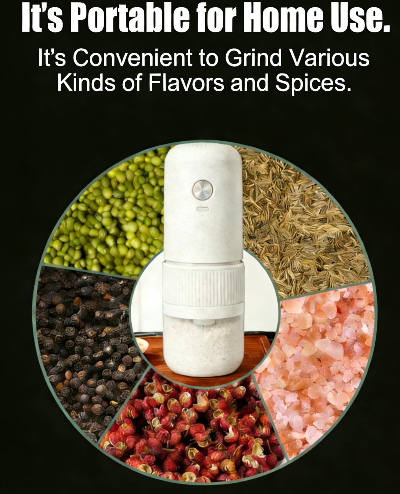White electric coffee grinder, automatic spice grinder, rechargeable, salt grinder, pepper grinder, adjustable coarseness, detachable design, kitchen tool. - Image 5