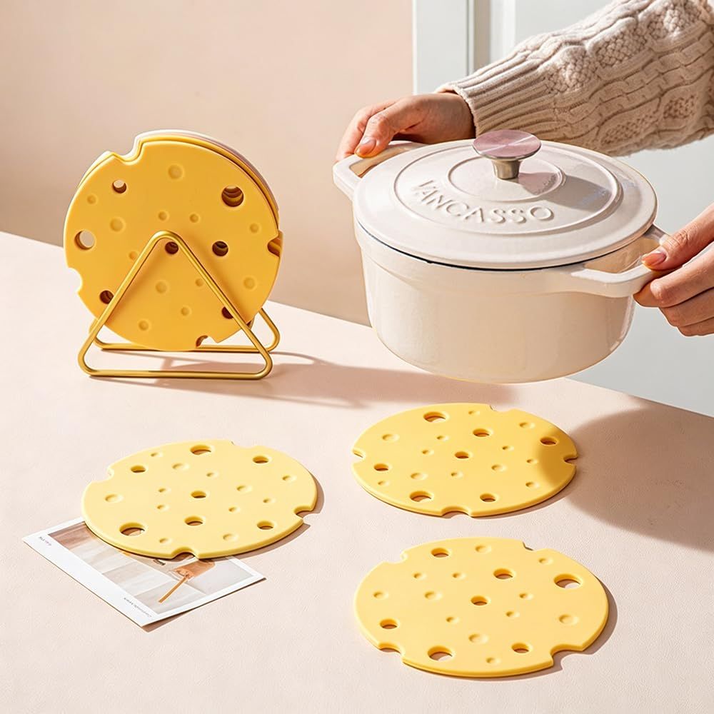 4‑Pack light‑Yellow round Silicone Trivet Mat, Heat Resistant Non Slip, 6.3x6.3x0.4 Inches, Kitchen Table Protector for Bowls Plates Cups - Image 1