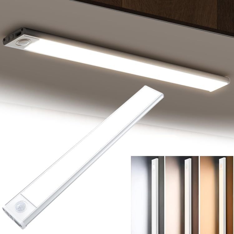 20cm silver LED light strip, wireless magnetic under-cabinet lighting, USB rechargeable, suitable for wardrobes, kitchens, and hallways. - Image 1