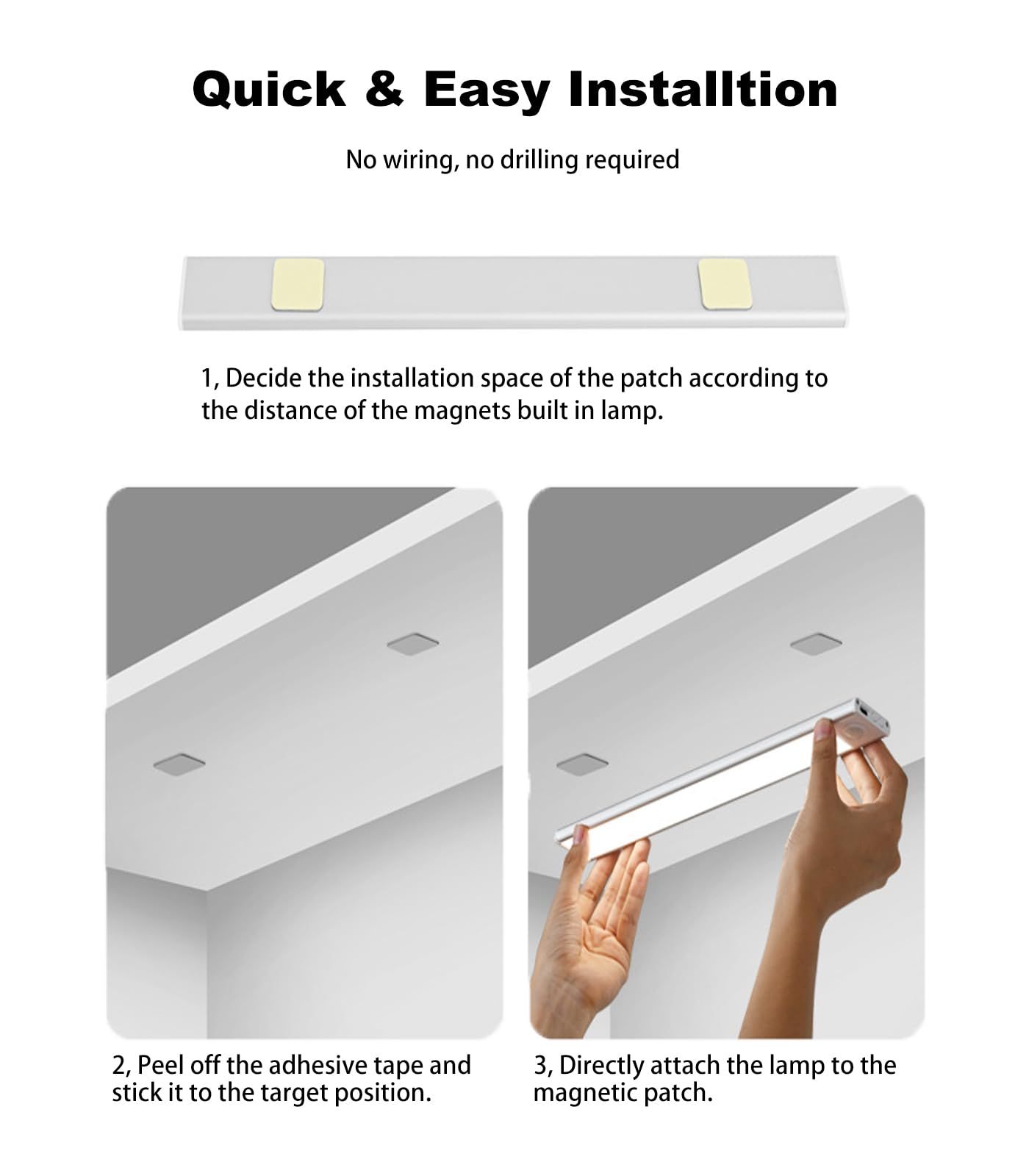 20cm silver LED light strip, wireless magnetic under-cabinet lighting, USB rechargeable, suitable for wardrobes, kitchens, and hallways. - Image 6