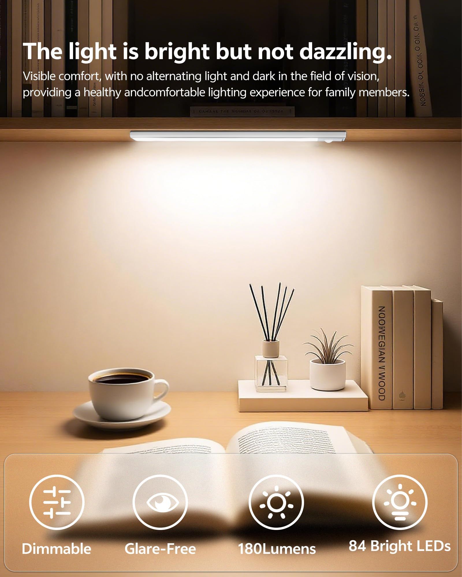 60cm black LED strip, wireless magnetic under-cabinet lighting, USB rechargeable, suitable for wardrobes, kitchens, and hallways. - Image 3