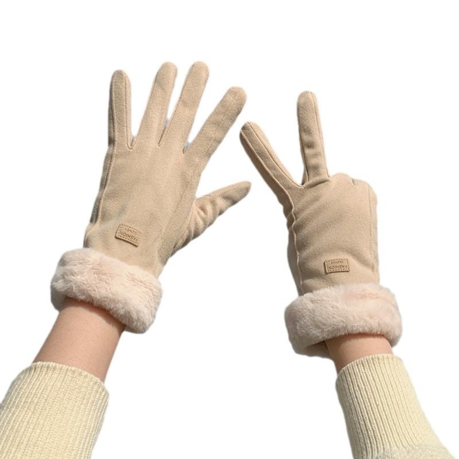 Grey women's Minimalist Solid Color Touchscreen Gloves, Elegant Modern Windproof Warm Riding, Fuzzy Gloves for Fall & Winter - Image 3