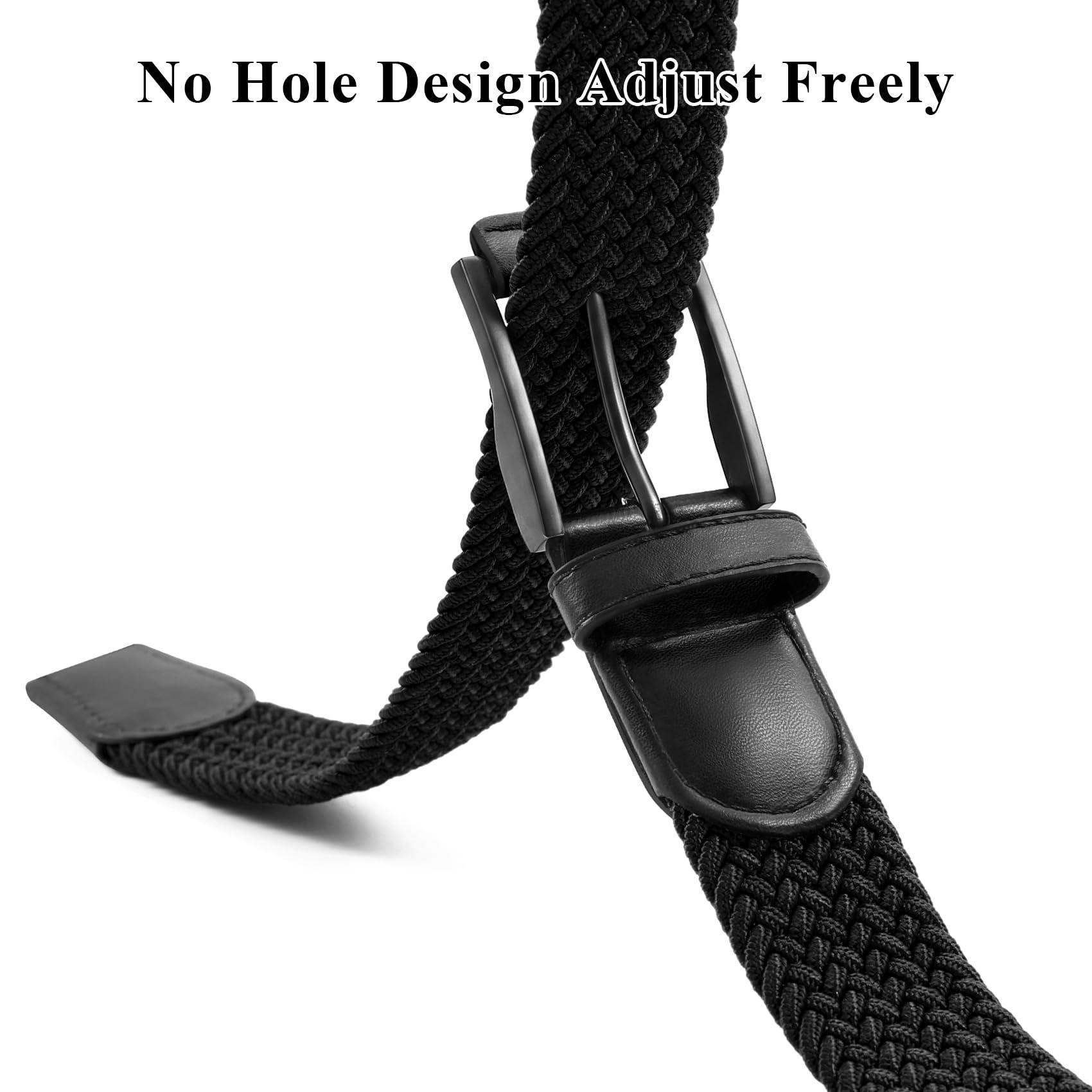 Unisex stretch black woven canvas belt with pin buckle, suitable for jeans, casual pants, shorts and casual wear. - Image 2