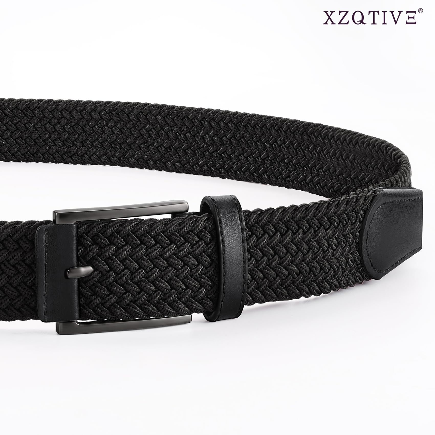 Unisex stretch black woven canvas belt with pin buckle, suitable for jeans, casual pants, shorts and casual wear. - Image 4