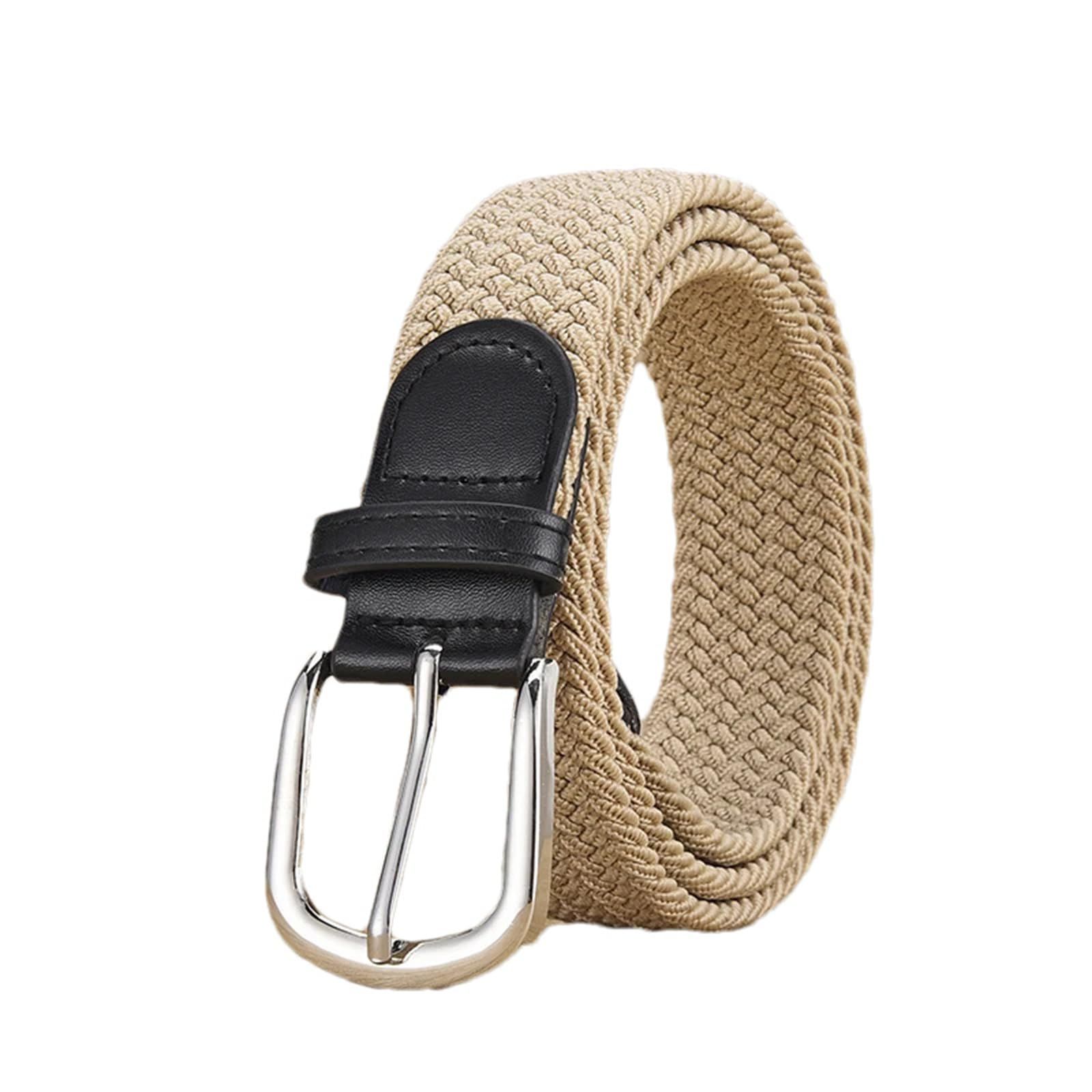 Unisex stretch khaki woven canvas belt with pin buckle, suitable for jeans, casual pants, shorts and casual wear. - Image 1