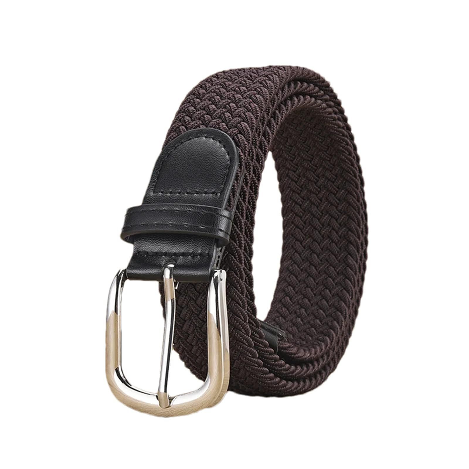 Unisex stretch coffee woven canvas belt with pin buckle, suitable for jeans, casual pants, shorts and casual wear. - Image 1