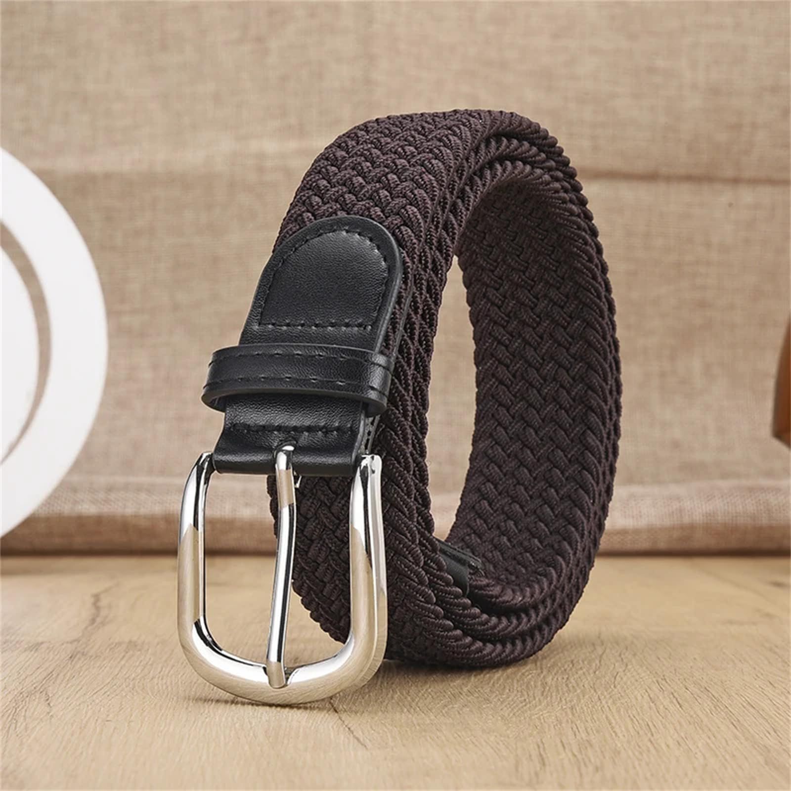 Unisex stretch coffee woven canvas belt with pin buckle, suitable for jeans, casual pants, shorts and casual wear. - Image 3