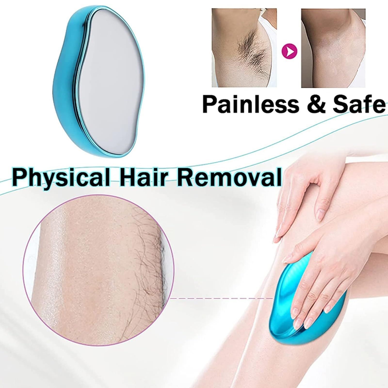 Blue Crystal Hair Eraser for Women Men, Reusable Painless Body Hair Remover, Portable Exfoliation Epilator Tool to Remove Hair on Arms Legs Back - Image 2