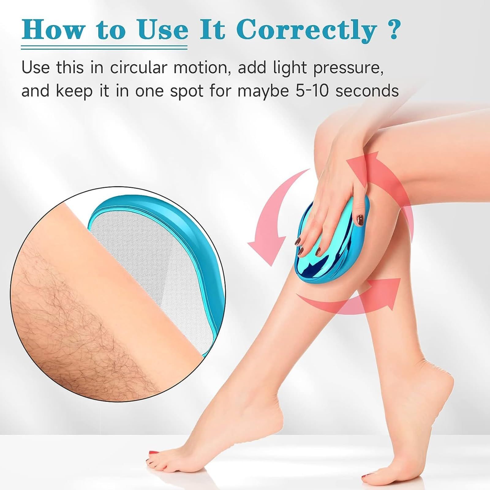 Blue Crystal Hair Eraser for Women Men, Reusable Painless Body Hair Remover, Portable Exfoliation Epilator Tool to Remove Hair on Arms Legs Back - Image 4