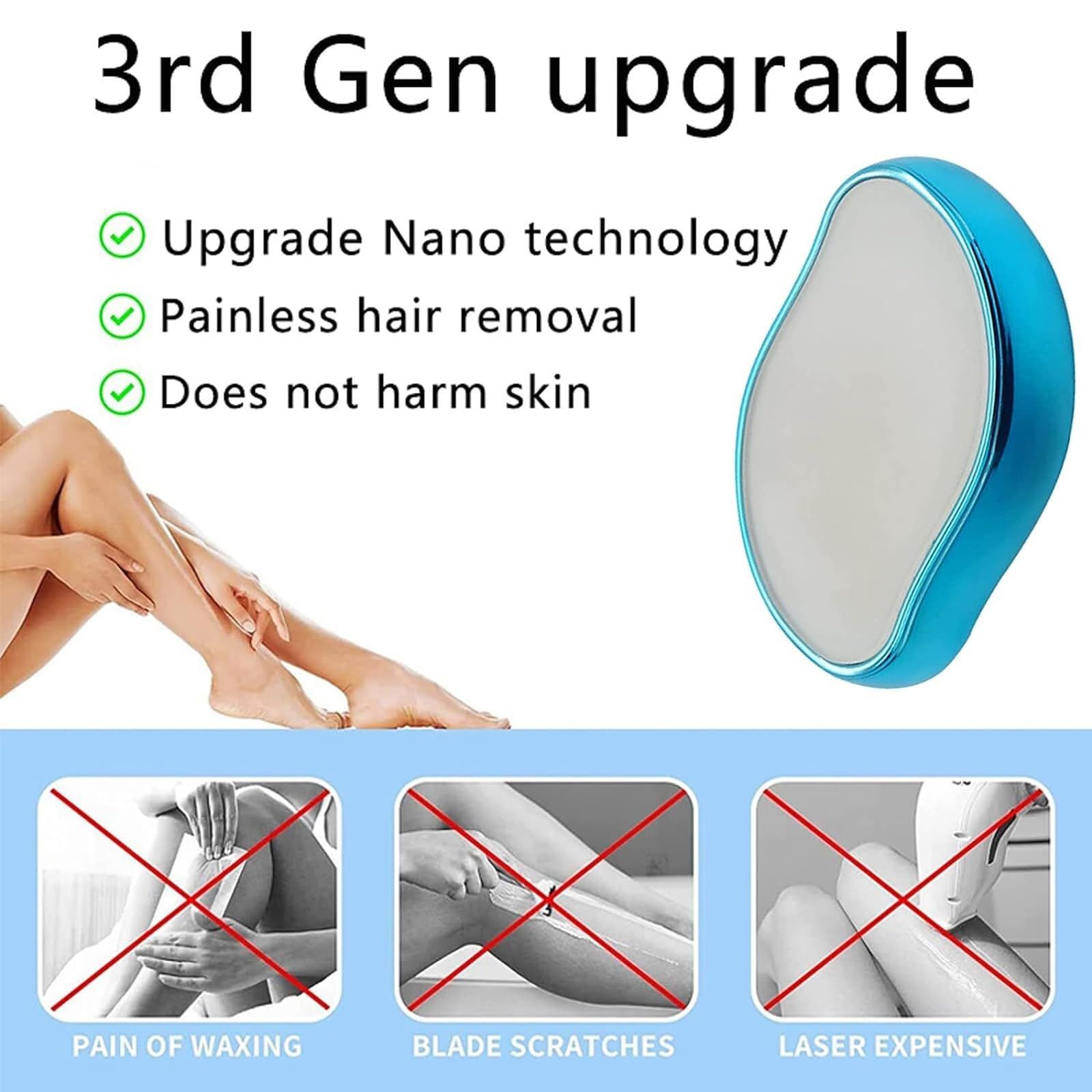 Blue Crystal Hair Eraser for Women Men, Reusable Painless Body Hair Remover, Portable Exfoliation Epilator Tool to Remove Hair on Arms Legs Back - Image 5