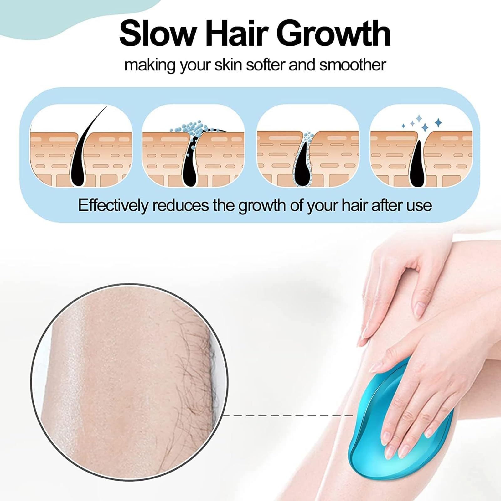 Blue Crystal Hair Eraser for Women Men, Reusable Painless Body Hair Remover, Portable Exfoliation Epilator Tool to Remove Hair on Arms Legs Back - Image 6