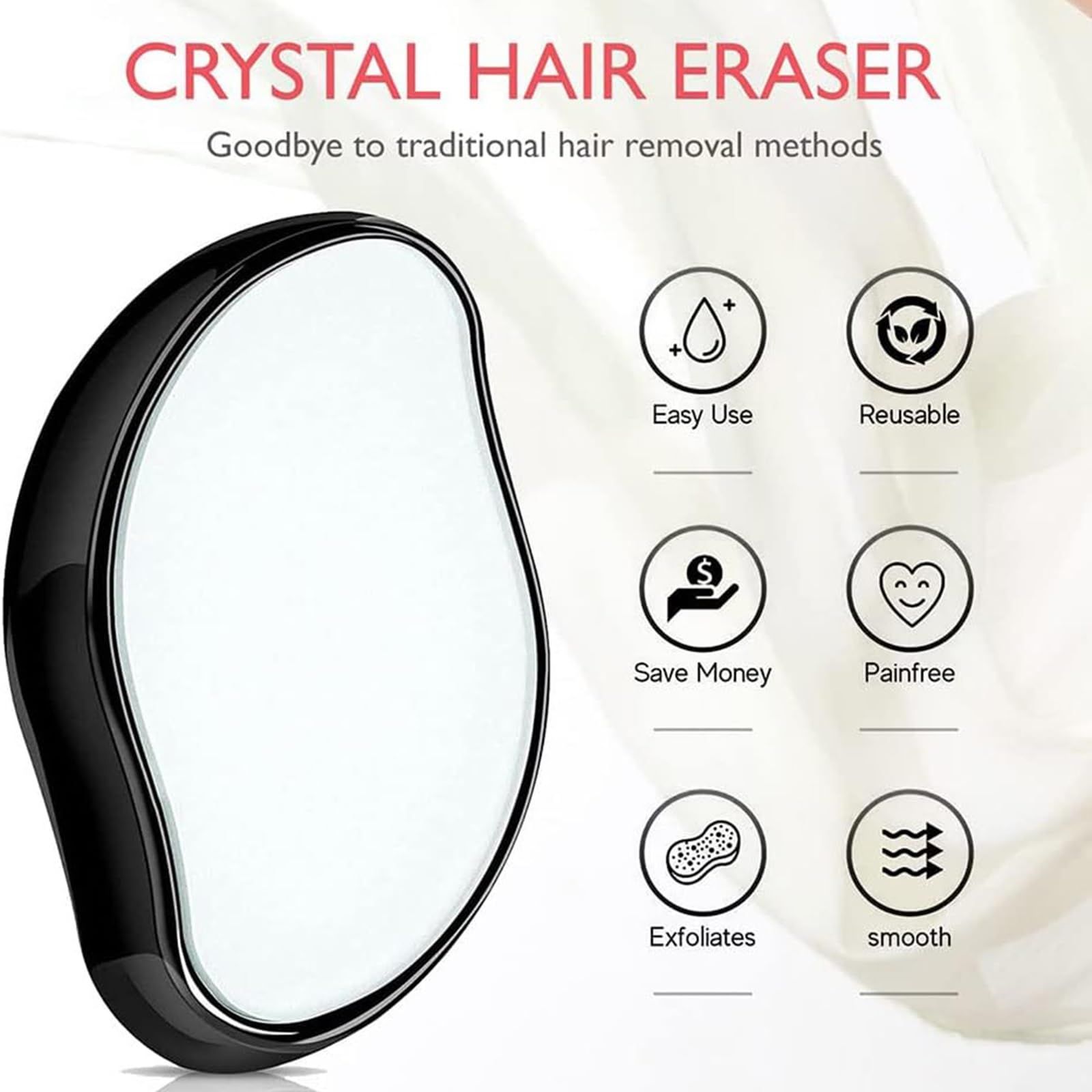 Black Crystal Hair Eraser for Women Men, Reusable Painless Body Hair Remover, Portable Exfoliation Epilator Tool to Remove Hair on Arms Legs Back - Image 4