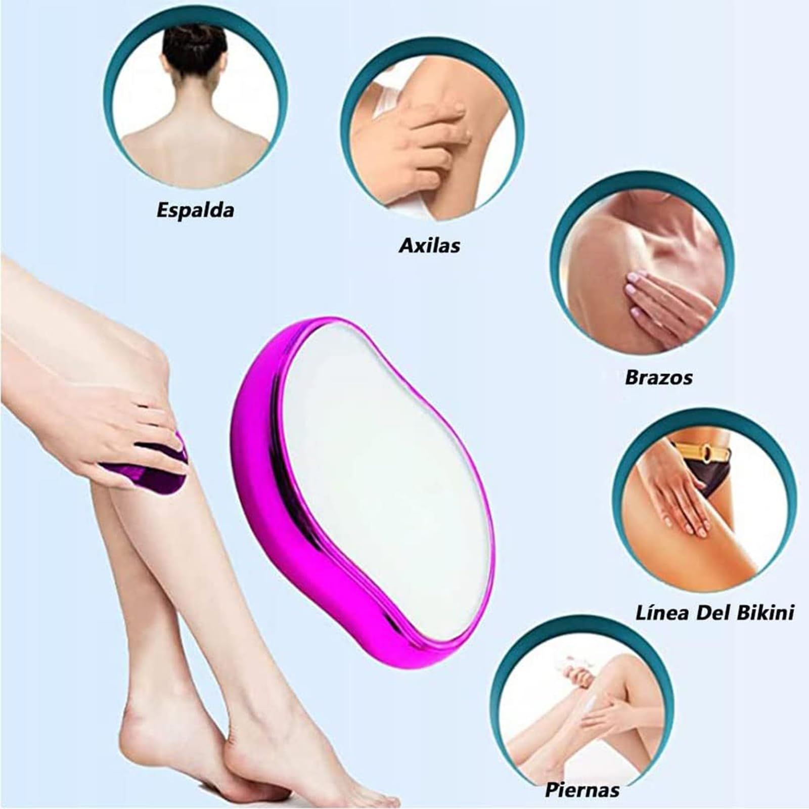 Pink Crystal Hair Eraser for Women Men, Reusable Painless Body Hair Remover, Portable Exfoliation Epilator Tool to Remove Hair on Arms Legs Back - Image 2