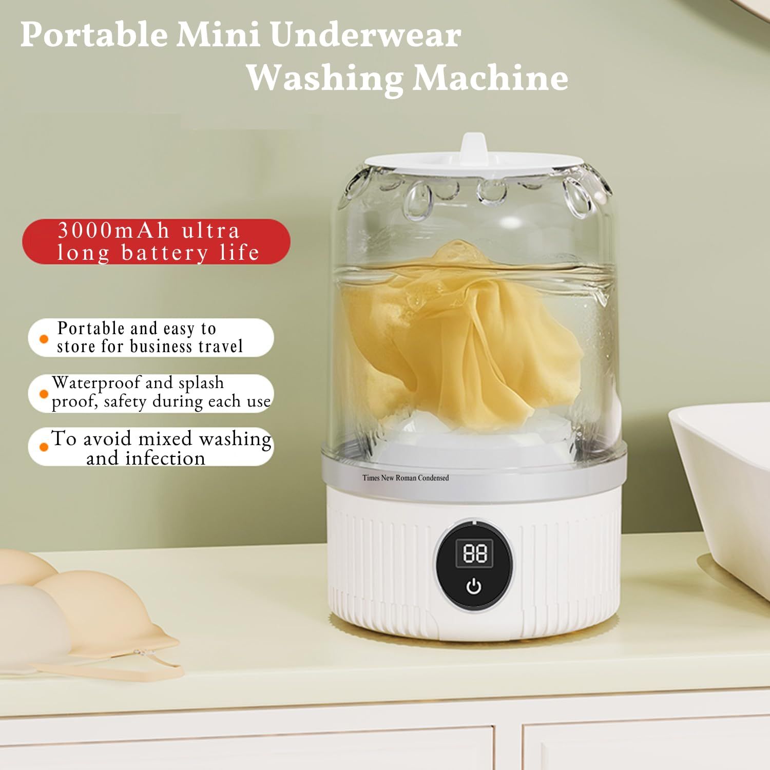 White portable mini washing machine, suitable for underwear, socks, baby clothes - rechargeable cordless compact washing machine, suitable for small loads, travel and dormitory use - USB rechargeable home/apartment washing machine - Image 2
