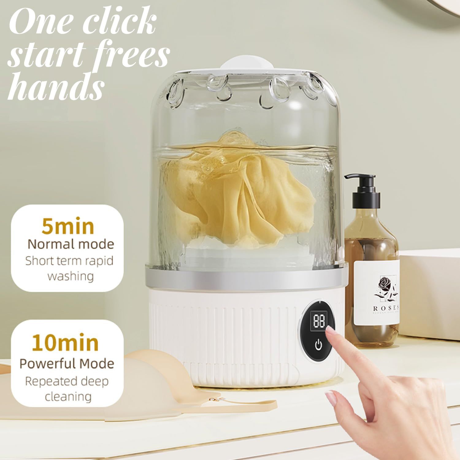 White portable mini washing machine, suitable for underwear, socks, baby clothes - rechargeable cordless compact washing machine, suitable for small loads, travel and dormitory use - USB rechargeable home/apartment washing machine - Image 3