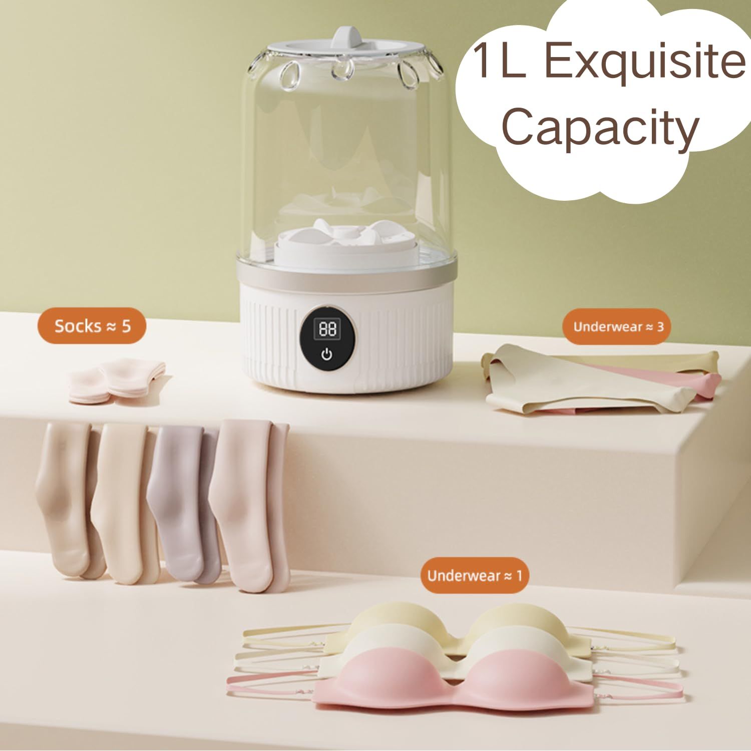 White portable mini washing machine, suitable for underwear, socks, baby clothes - rechargeable cordless compact washing machine, suitable for small loads, travel and dormitory use - USB rechargeable home/apartment washing machine - Image 5