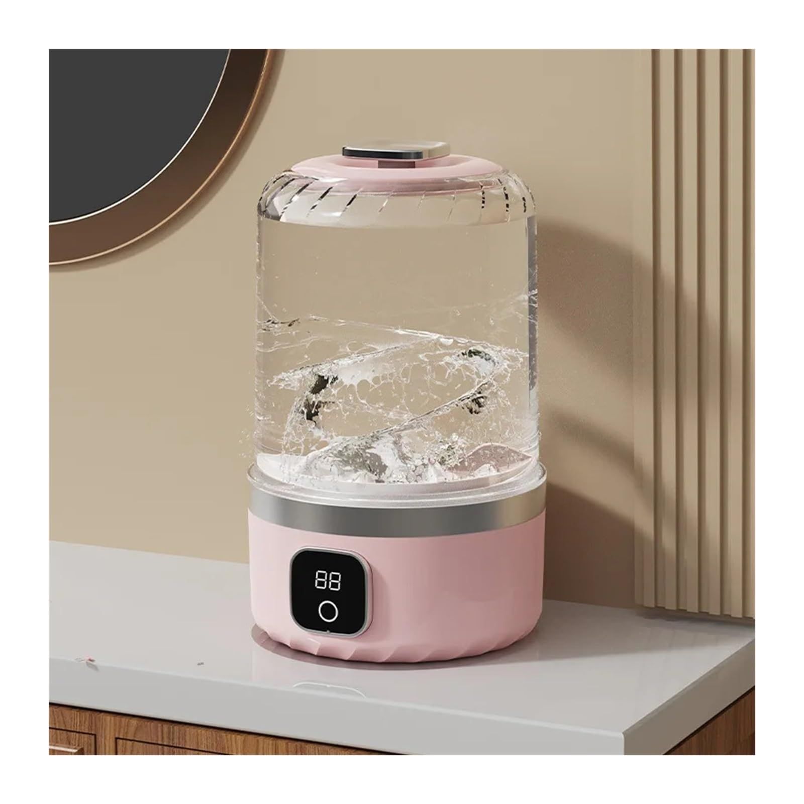 Pink portable mini washing machine, suitable for underwear, socks, baby clothes - rechargeable cordless compact washing machine, suitable for small loads, travel and dormitory use - USB rechargeable home/apartment washing machine - Image 1