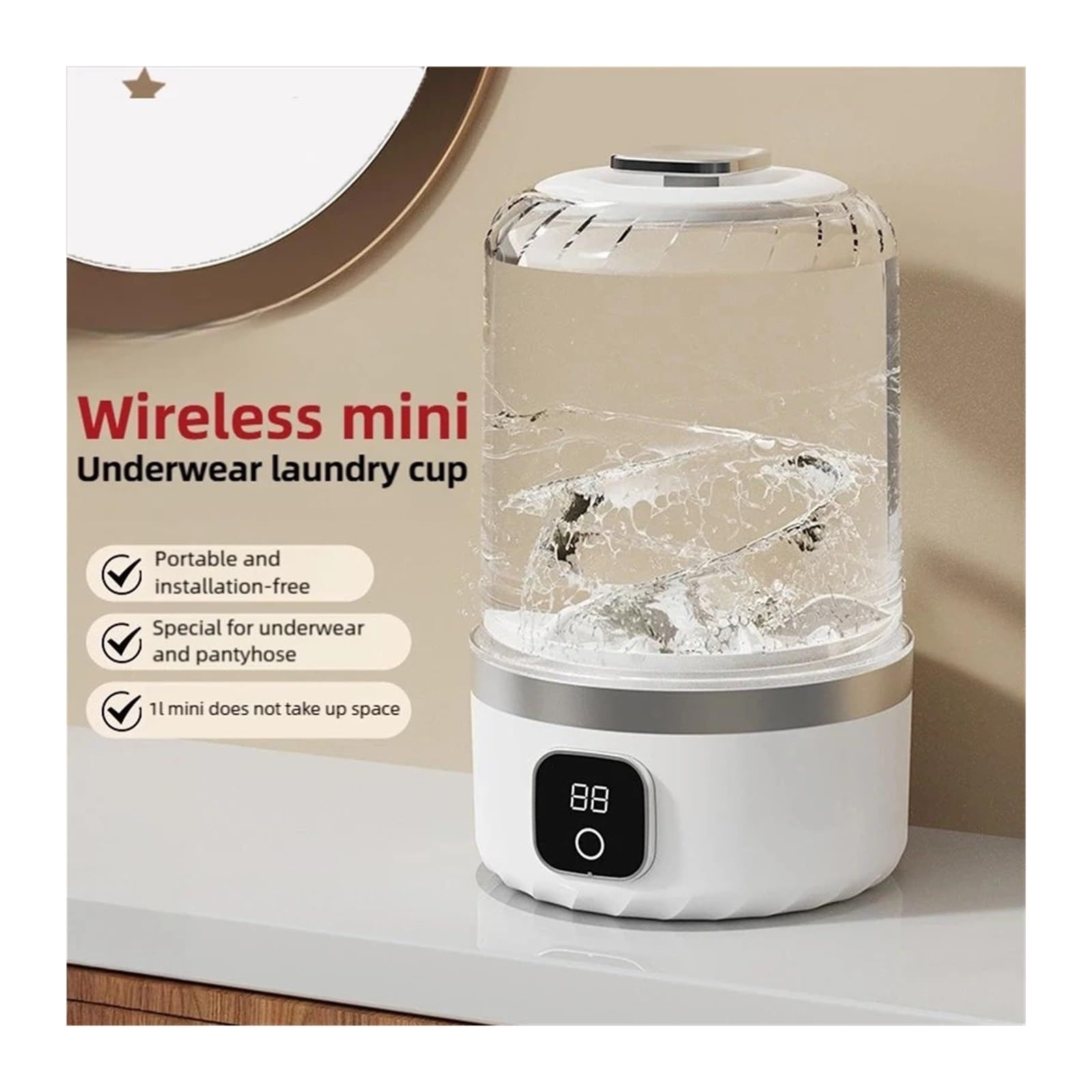 Pink portable mini washing machine, suitable for underwear, socks, baby clothes - rechargeable cordless compact washing machine, suitable for small loads, travel and dormitory use - USB rechargeable home/apartment washing machine - Image 3