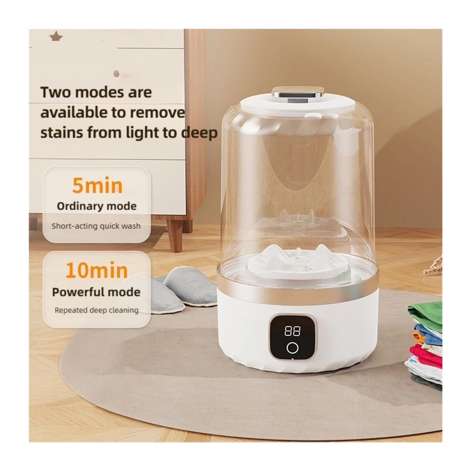Pink portable mini washing machine, suitable for underwear, socks, baby clothes - rechargeable cordless compact washing machine, suitable for small loads, travel and dormitory use - USB rechargeable home/apartment washing machine - Image 4