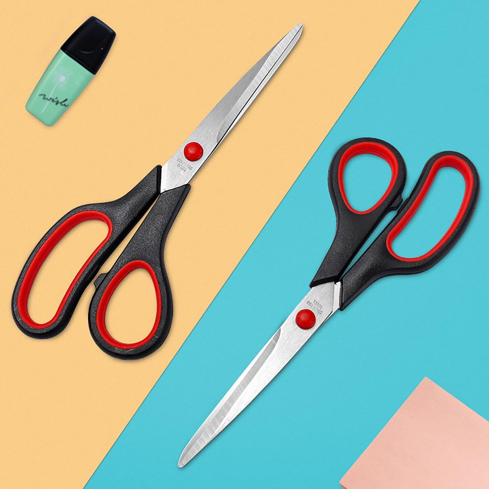 Red multi-purpose scissors, 8-inch ergonomic and comfortable handle, ultra-sharp stainless steel blade, heavy-duty sewing scissors, suitable for crafts, office sewing, home and school, etc. - Image 7