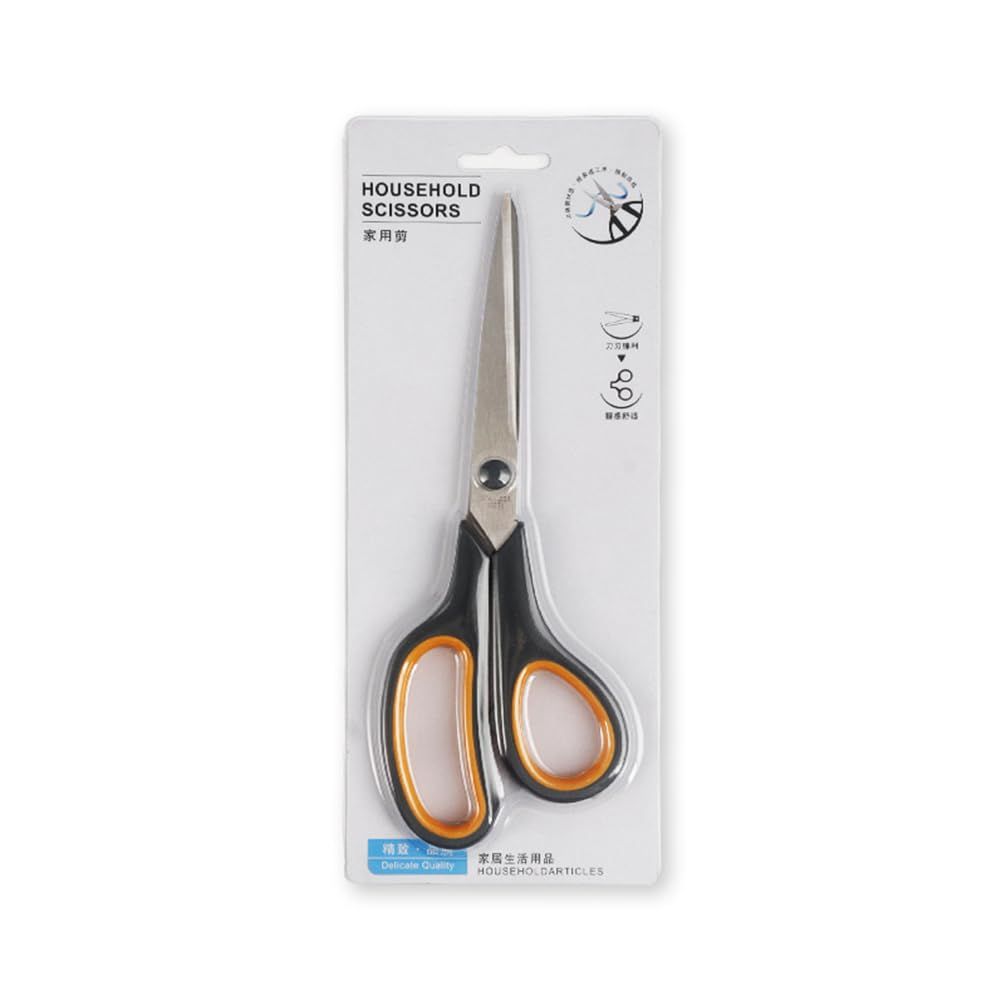 Orange multi-purpose scissors with an 8-inch ergonomic and comfortable grip, ultra-sharp stainless steel blades, heavy-duty sewing scissors suitable for crafts, office sewing, home and school use. - Image 4